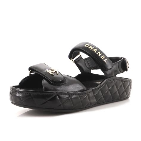 chanel black quilted sandals|Chanel velcro sandals 2020 price.